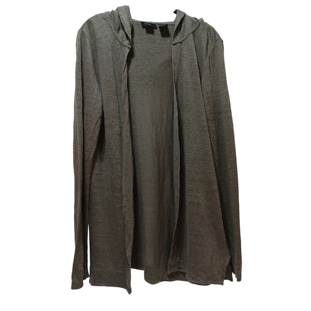Tahari Womens M Linen Cardigan Hoodie Green Capsule Coastal Minimalist Layer